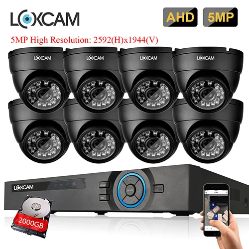 LOXCAM H.265+ 5MP Ultra HD 8CH 5MP DVR комплект CCTV система безопасности Открытый 5MP EXIR камера ночного видения комплект видеонаблюдения P2P - Цвет: 8CH DVR x 8 Camera