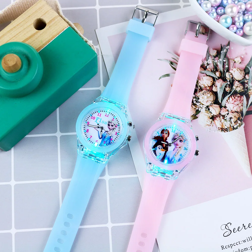 Flash Licht Kinder Uhren mit Armband Silikon Strap Prinzessin Elsa Gefrorene Sophia Mädchen Uhr Student Uhr reloj infantil