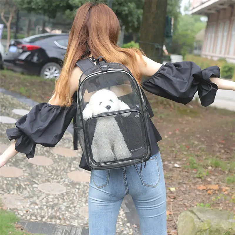 Прозрачный с черными переносками для домашних животных дышащий и портативный рюкзак для щенков маленьких собак кошек Переносные сумки для путешествий на открытом воздухе