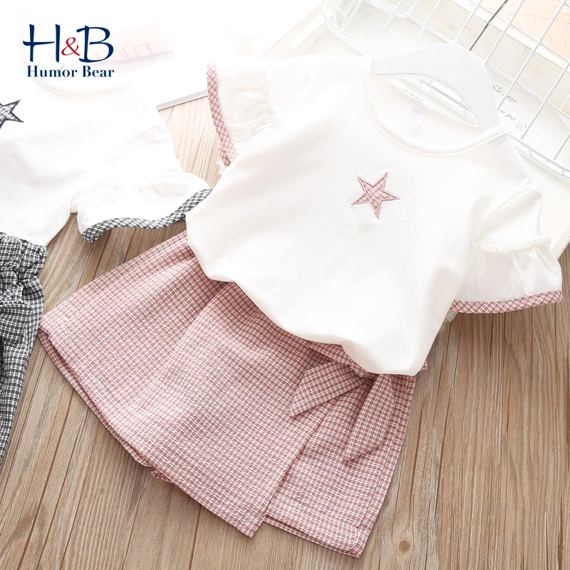 

Humor Bear Baby Girl Clothes Suit Summer Star Printing Toddler girl clothes T-shirt Tops+Waistband Pantskirt 2-6Y