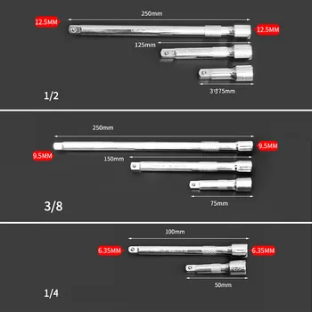 

3PCS 1/2 3/8 1/4 Inch Extension Length Bar Set For Socket Sturdy And Durable