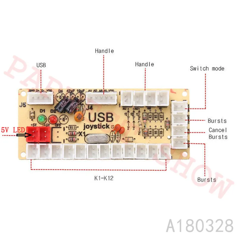 Аркадные игры; USB энкодер для ПК Raspberry pi аркадная игра diy части USB контроллер Джойстик 5 В хромированная светодиодная Кнопка с подсветкой