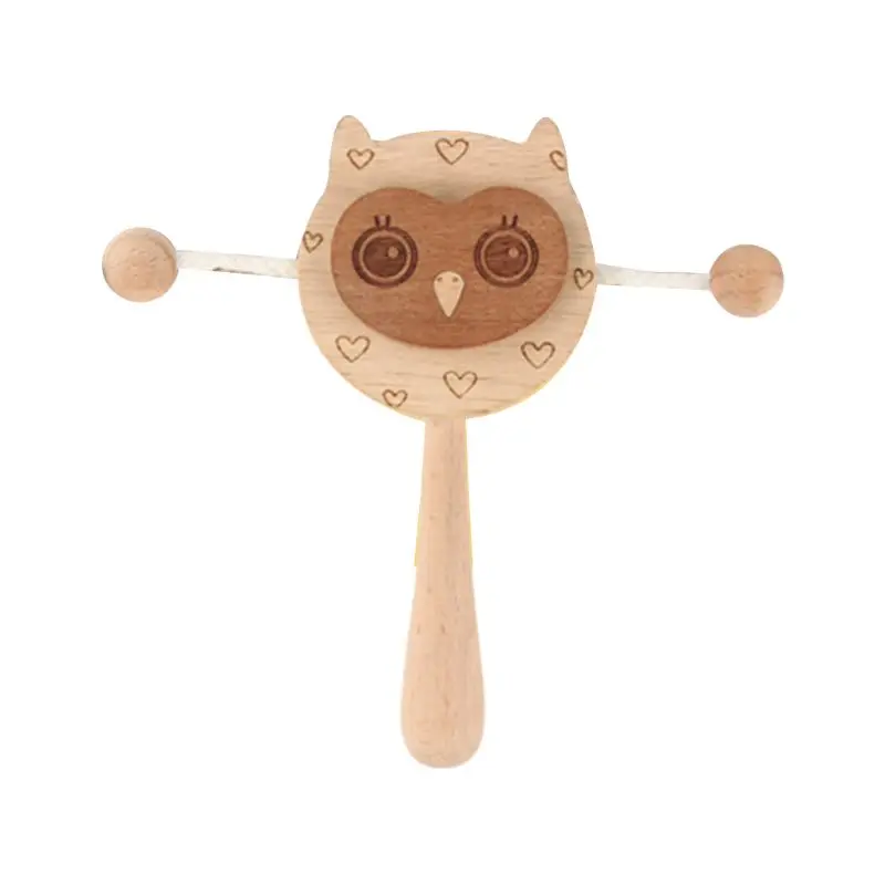 High Quality Wood Cute Baby Newborn Rattle Creative Practical Cartoon Wooden Bite Chew Toy 2
