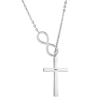 

Personality Infinity Cross Necklace Name Engraved Stainless Steel Adjustable Pendant Necklaces for Women Anniversary Jewelry