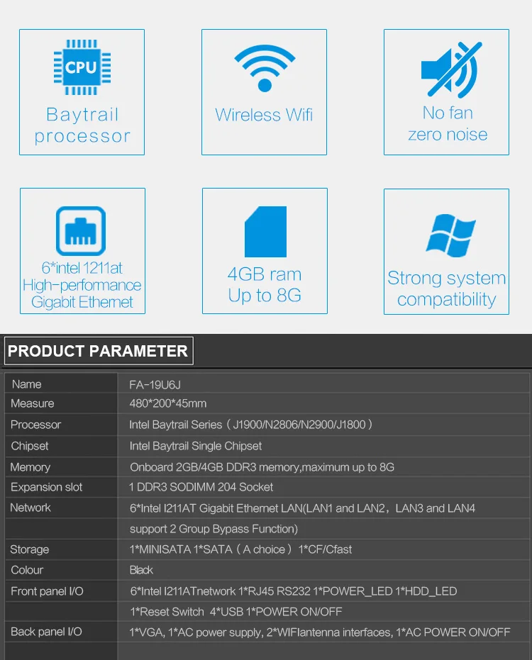 J1900 Мини ПК 6 Lan сервер устройство-брандмауэр устройство 1U Rackmount сервер pfsense брандмауэр интернет Pfsense черный
