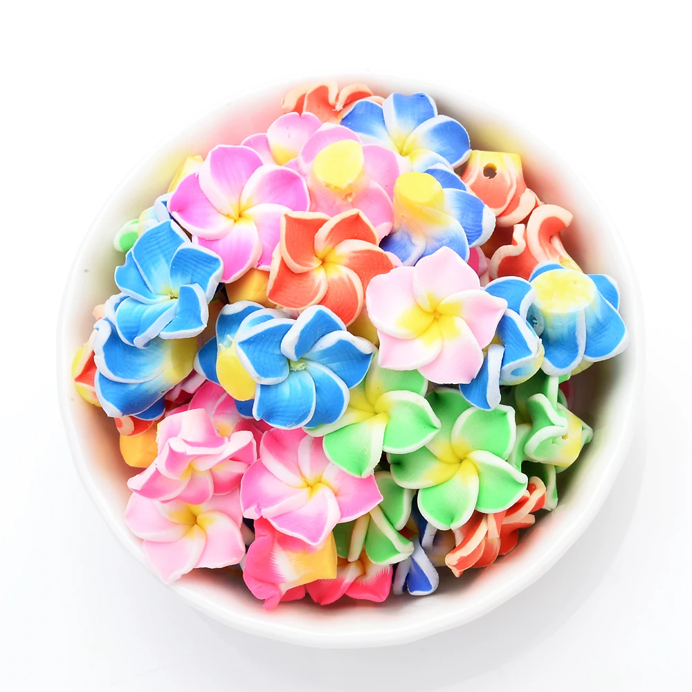15mm Small Polymer Clay Plumeria Frangipani Flower Beads Multicolor Mixed 20pcs/lot Diy Bracelet Hawaii Jewelry Craft Making polymer clay beads
