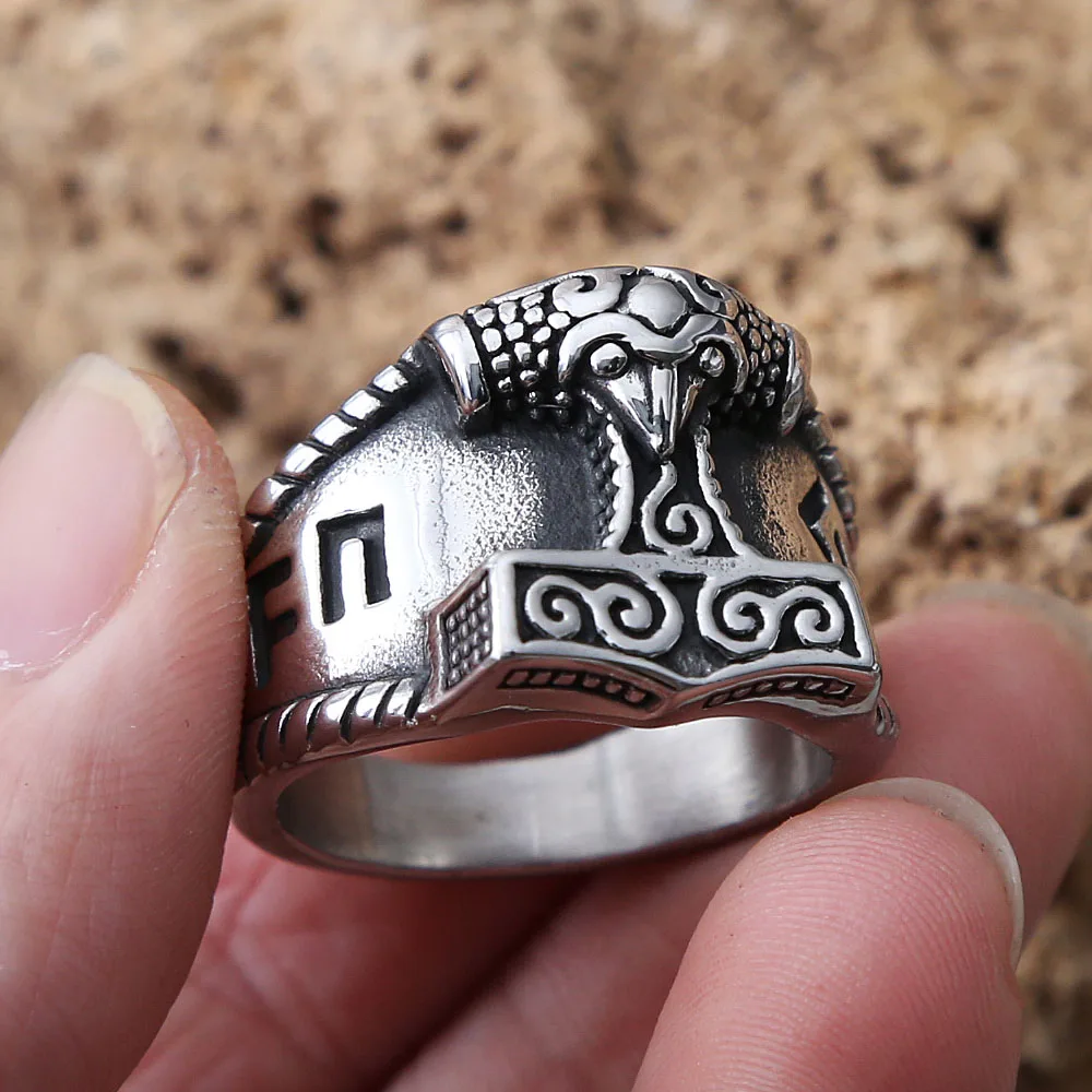 Viking Thor's Hammer Ring - Celtic Knot Stainless Steel Ring, Norse Mythology Mjolnir Design (Silver, Size 13) - View #7