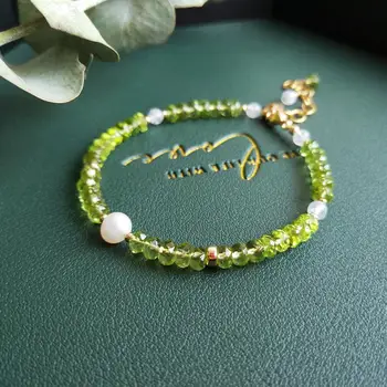 

LiiJi Unique Reak Peridot Moonstone Freshwater Pearl Bracelet American Goldfilled Gold Color Adjustable Bracelet Women Gift