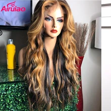 13x6 Glubokij Chast Sinteticheskie Volosy Na Kruzheve Chelovecheskih Volos Pariki Dlya Chernokozhih Dlya Zhenshin Obemnaya Volna Vydelite Cvetnoj Effektom Degrade Perehod Ot Temnogo K Myod Blondinka Brazilskij Parik Shnurka Chelovecheskih Volos