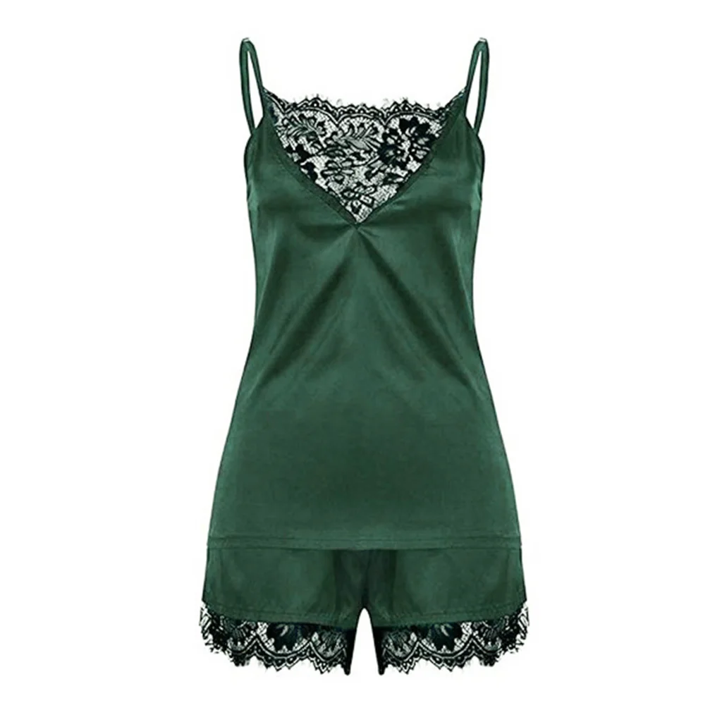 Women Ladies Sexy Lace Satin Sleepwear Cami Top and Shorts Pajama Set