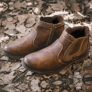 Mazefeng-Botas de cuero estilo Vintage para Hombre, botines tobilleros, Estilo Vintage, Chelsea, talla 39-48, para otoño e invierno, 2020