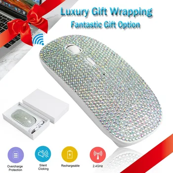 

Wireless Rechargeable Mouse Dazzling 2.4 GHz Wireless Mouse For Laptop PC Covered With Rhinestone Crystal Luxury Gift Girl Lover