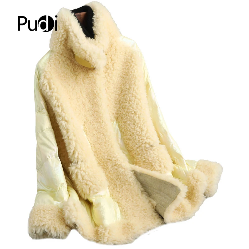 

Pudi A59436 Women winter 100% real sheep fur coat 70% duck down classic oversize lady bright color causal jacket parka