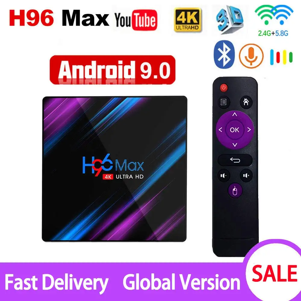 RK3318 H96 MAX Smart tv Box Android 9,0 4 Гб ОЗУ 64 Гб ПЗУ 32G 4K WiFi медиаплеер Google Voice Netflix Youtube 2G16G телеприставка