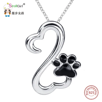 

StrollGirl 100% 925 Sterling Silver Pendant Necklace Fashion Jewelry Chain Cat & Dog Paw Necklaces For Women Birthday Gift Hot