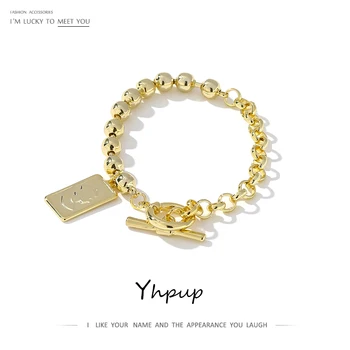 

Yhpup Statement Bead Chain Pendant Square Bangle Bracelet Cooper Jewelry Stylish Wrist Pulseras for Women Anniversary Gift New
