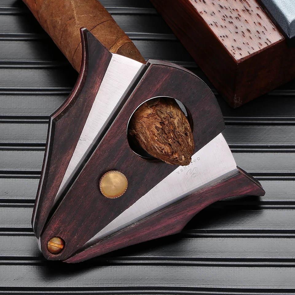 Premium Wood Cigar Cutter with Stainless Steel Blades