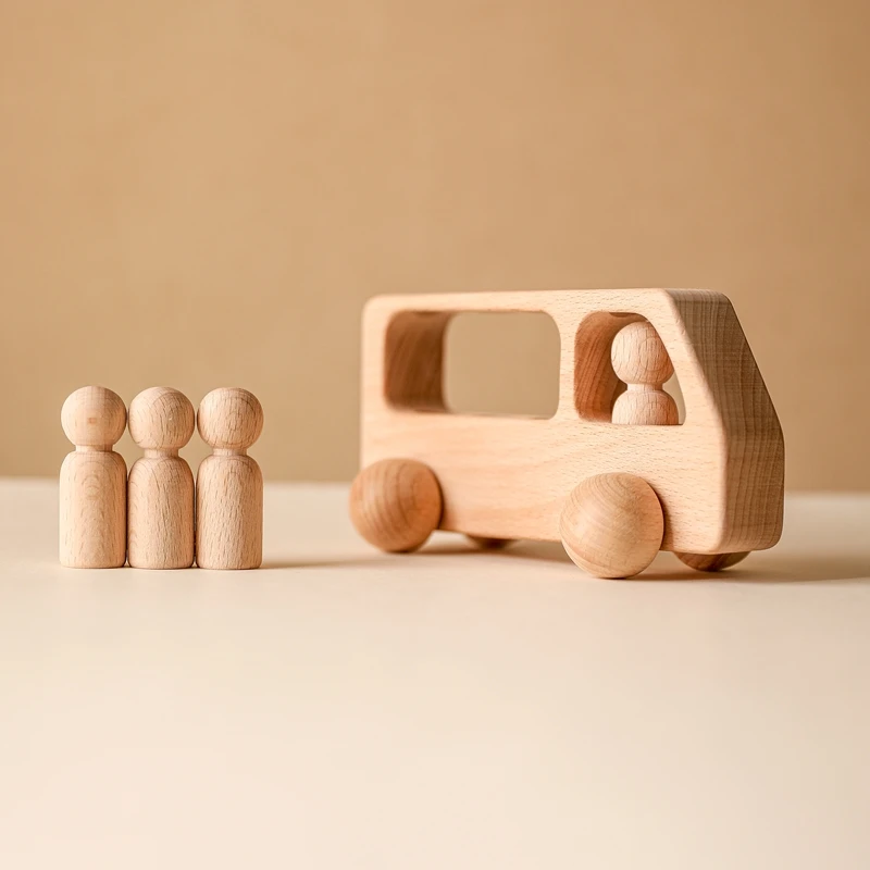 

1pc Baby Beech Wooden Toys Car Montessori Educational Toy Kid Four Wheels Cartoon Bus Children Wood Blocks Gifts