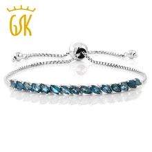 GemStoneKing Лондон Голубой топаз 1,5 cttw 925 пробы Серебряный полностью регулируемый браслет для женщин Свадьба