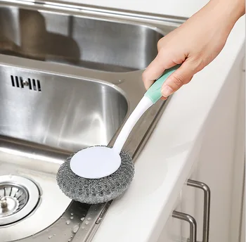 

Creative long handle steel ball brush to oil wash pot brush dish brush kitchen washable cleaning brush