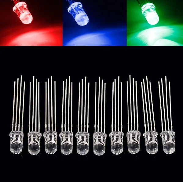 50PCS 5mm LED a colori RGB rosso/verde/blu catodo comune/anodo quattro piedi trasparente evidenzia colore luce 5mm diodo colorato