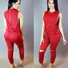 Women hole sleeveless bandage lace up jumpsuit Casual Rompers overalls for female women o-neck zipper jumpsuits women summer 5