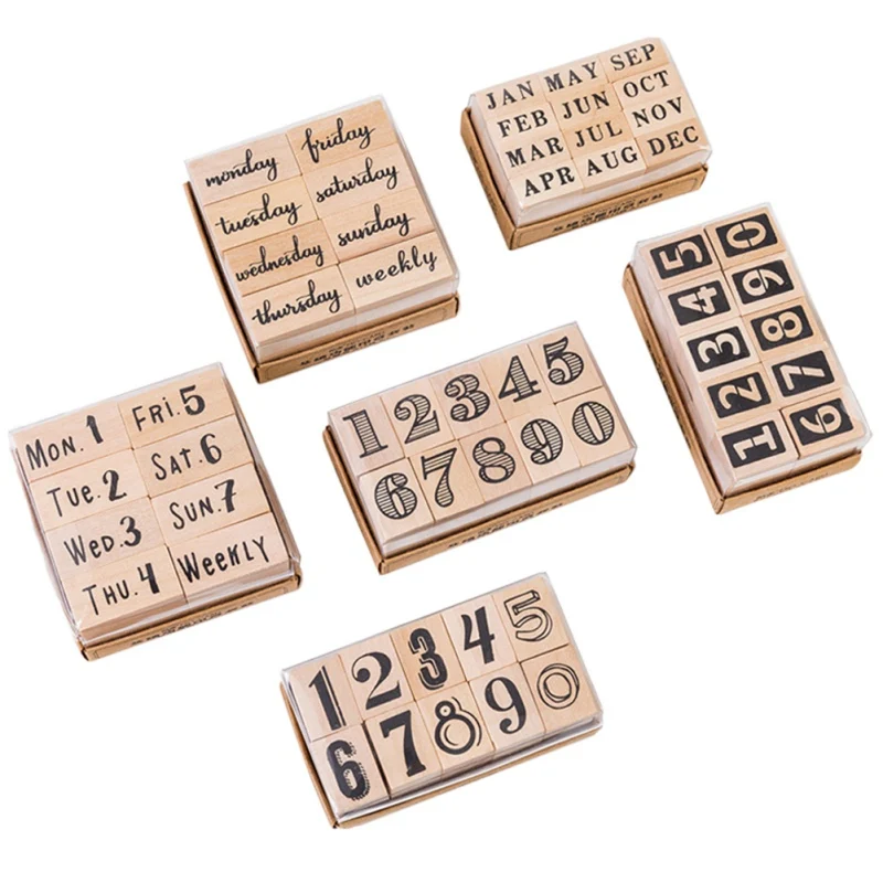 

1set DIY wooden rubber stamps Wood Stamps Number Week Month Pattern wood decoration For Letter for scrapbooking stamp op