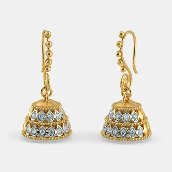 

Creative Umbrella Diamond Earrings Tribal 18k Yellow Gold-Colored Cage Buddhist Bell Religious Ear Hook
