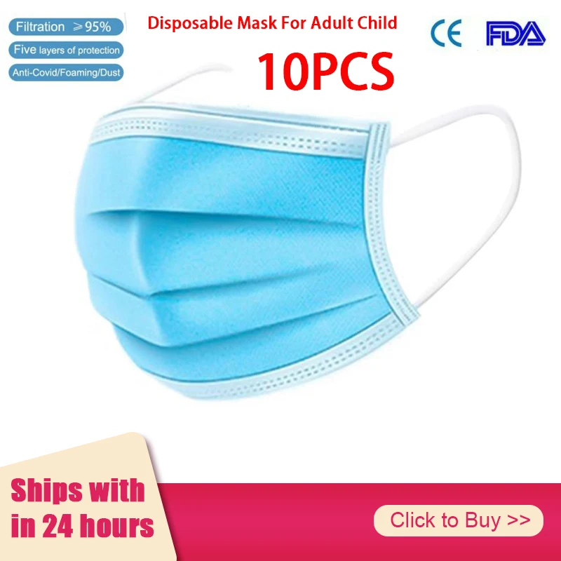 

Anti-Pollution 3 Laye Mask dust protection Mask Disposable Face Masks Elastic Ear Loop Disposable Dust Filter Safety Mask FDA CE