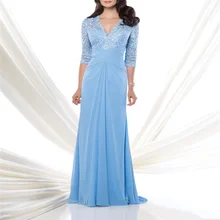 Sky Blue Mother Of The Groom Dress Mermaid Lace Three Quarter Guest Wedding Dresses Large Wedding Party Dress robe mere mariee