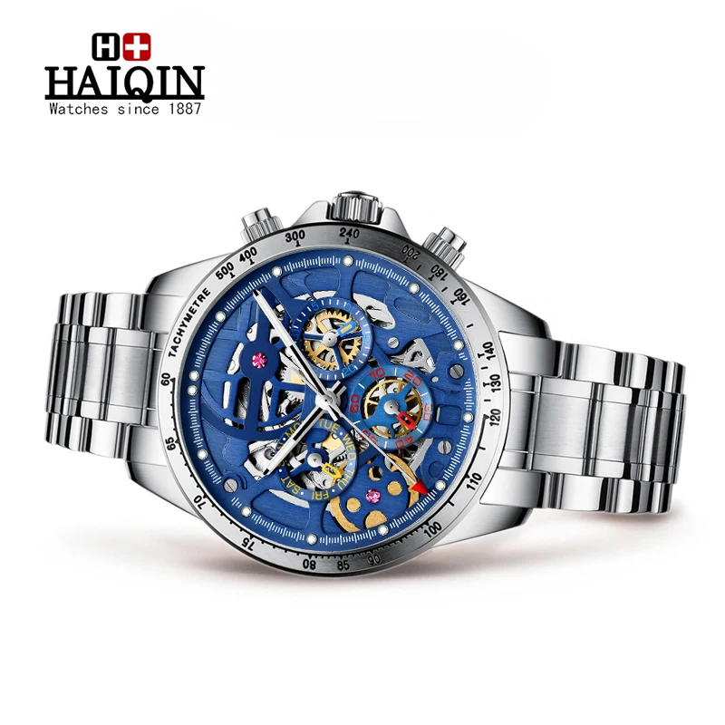 

HAIQIN Men's Watches Top Brand Luxury Men Watches Mechanical Automatic Watch Men Stainless Steel Fashion Skeleton Wristwatch Men