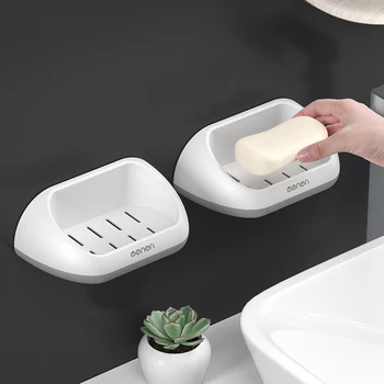 

Soap Dish Shower Wall Mounted Soap Holder Box Bathroom Tub Draining Water Soap Saver Tray Case For Kitchen Sink Counter