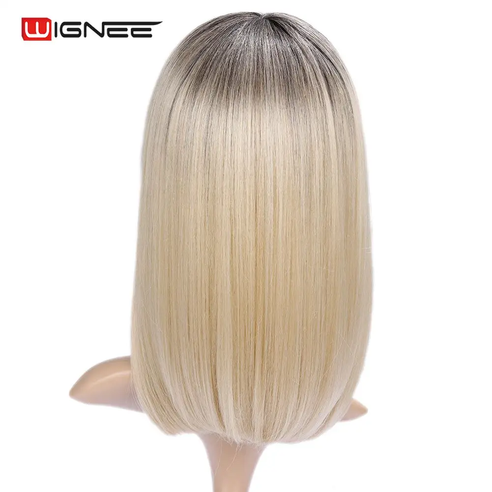 Wignee короткие прямые волосы Омбре медовый блонд& 613# женские парики с челкой высокая плотность на каждый день синтетические парики для афро-американских