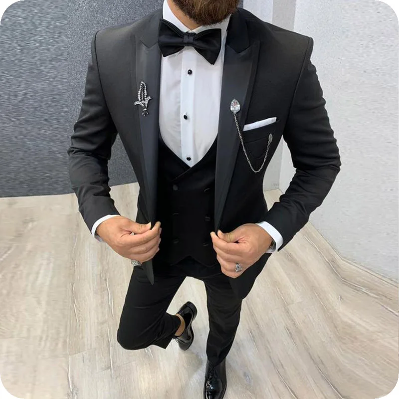 

Black Men Suits Men For Wedding Suit Man Peaked Lapel Bridegroom Custom Made Slim Fit Formal Groom Tuxedos Blazer Best Man Dress