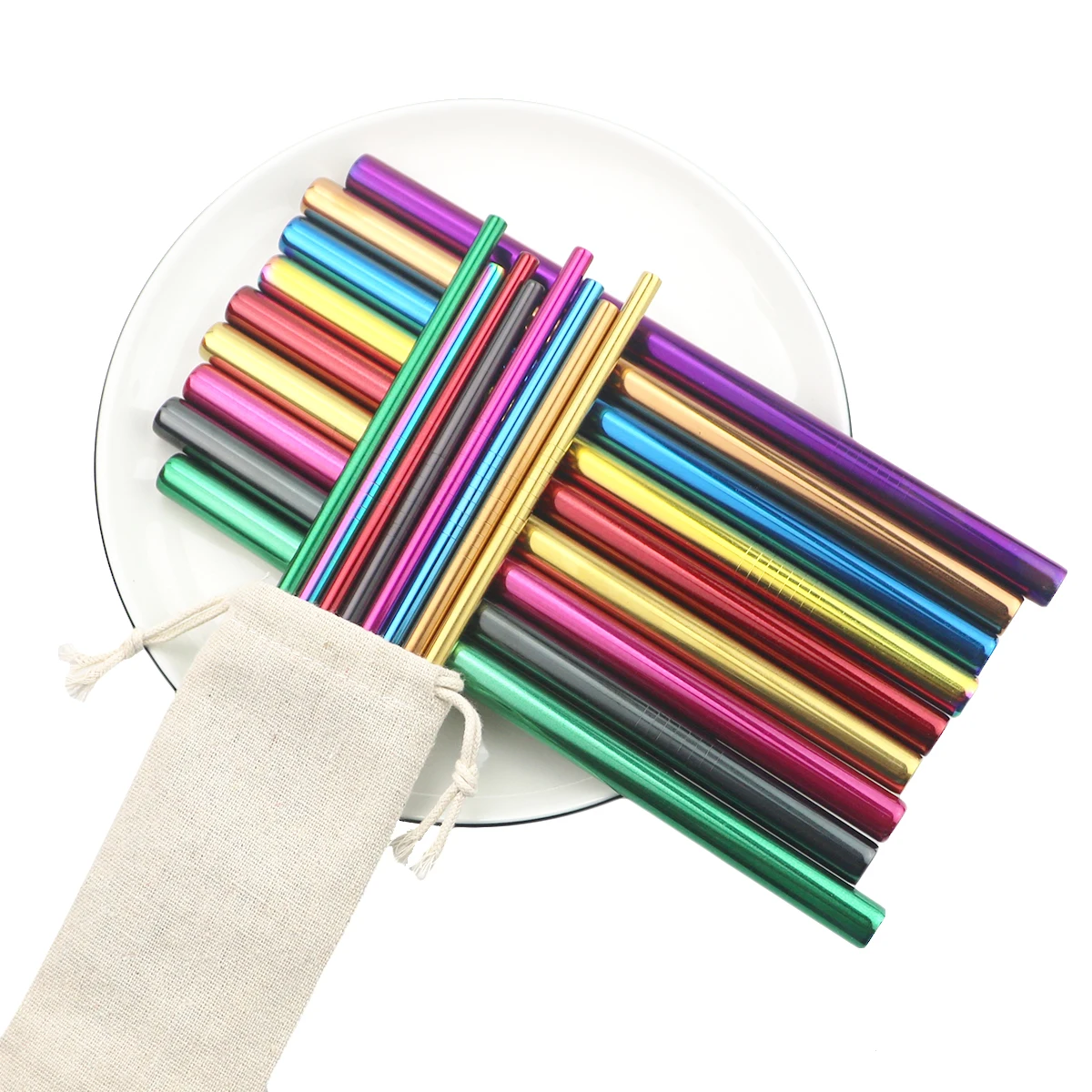 Eco-Friendly 4-Piece Reusable Stainless Steel Straw Set with Cleaning Brush