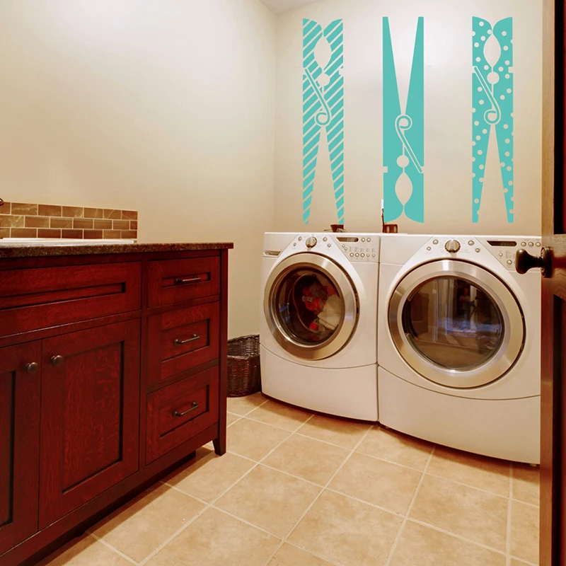 Large Clothespins Laundry Room Wall Sticker Laundry Room Washroom Clothespins Wall Decal Kitchen Living Room Vinyl Decor  (1)