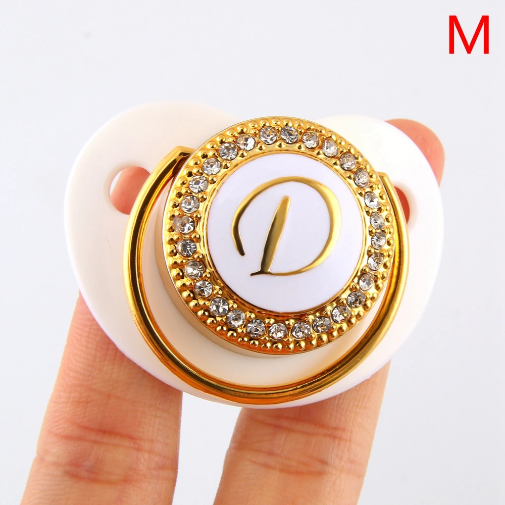 Прозрачная детская соска Роскошные инициалы буквы D Bling пустышка Стразы мерцающие BPA бесплатно пустышка - Цвет: White 6-12 M