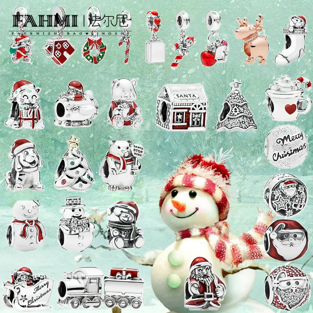 

2019 100% 925 Sterling Silver Christmas Tree Santa House Snowman Socks Sled Puppy Gift Bear Train Airplane Charm Beads Pendant