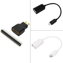 3i1raspberry pi zero para mini-hdmi macho para hdmi fêmea + micro usb para usb + macho gpio otg cabo + 20 pinos macho gpio cabeçalho rri 0