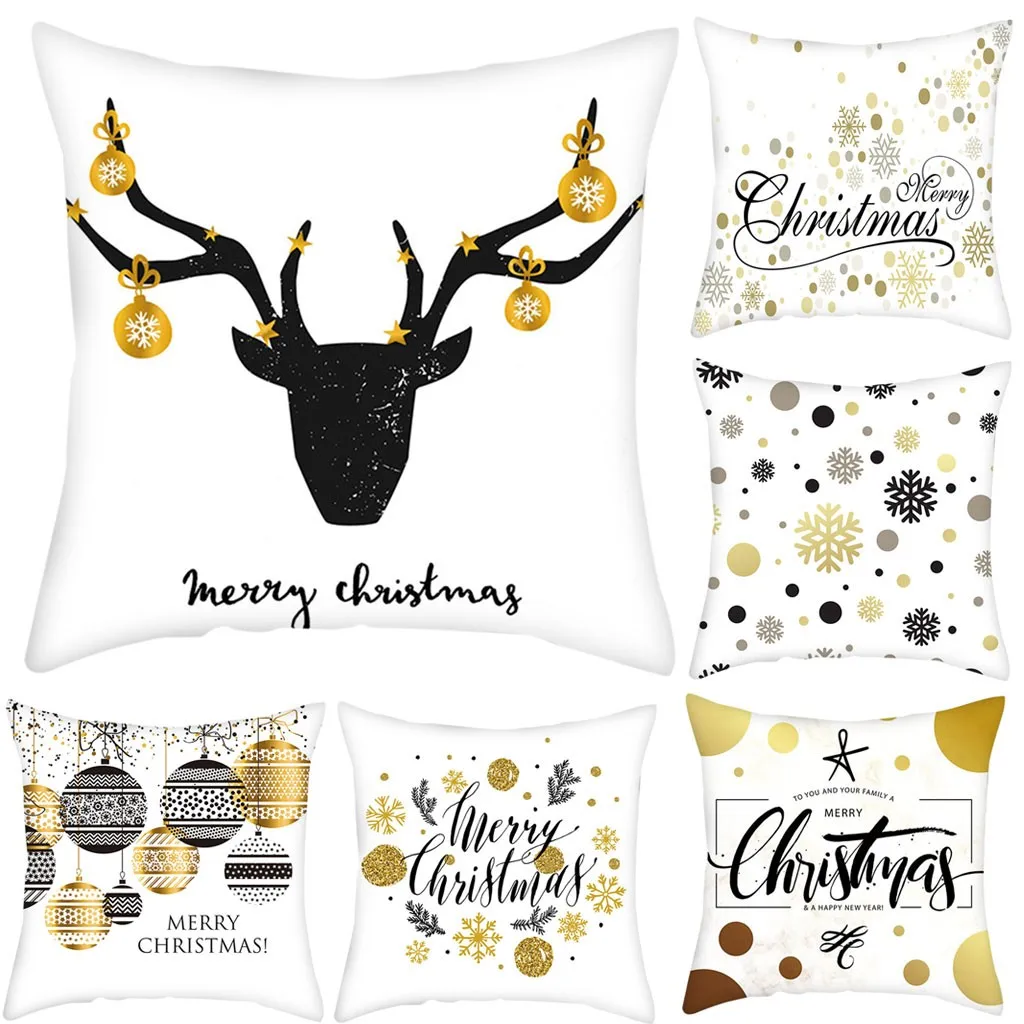 

Christmas Cushion Cover Christmas Decorative Pillow case Pug Dog Throw Pillow Cover kerstmis navidad Bulldog Gold Pillowcase