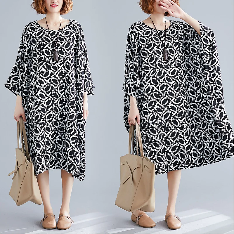 

Photo Shoot 2019 Early Autumn New Style Fat Mm Cover Meat Slimming Large Size Dress WOMEN'S Dress Floral Skirt Batwing Shirt