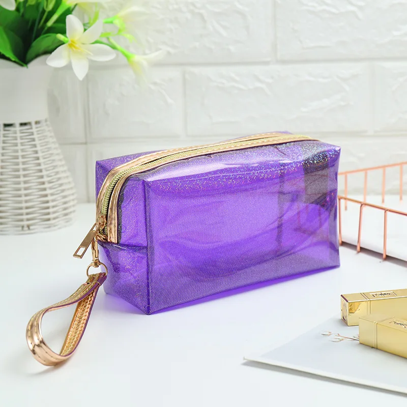 Женская сумка для макияжа, водостойкая Лазерная косметичка, Полиуретановая сумка для туалетных принадлежностей, Дорожный Чехол-Органайзер - Цвет: purple