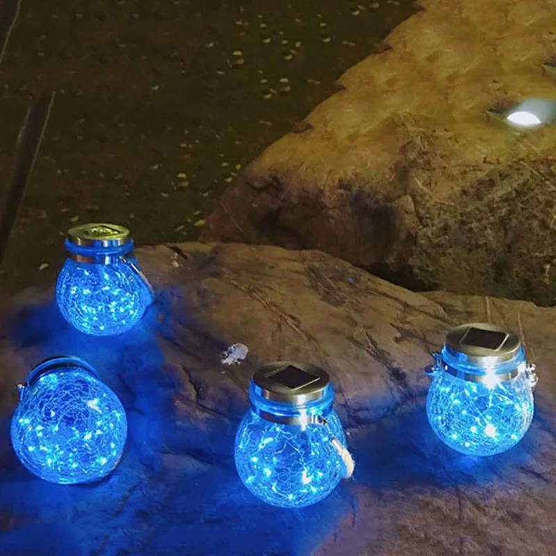 Blue Открытый солнечный светильник водонепроницаемый подвесной трещины текстура газон сад пейзаж украшение лампы JA55 - Испускаемый цвет: Blue