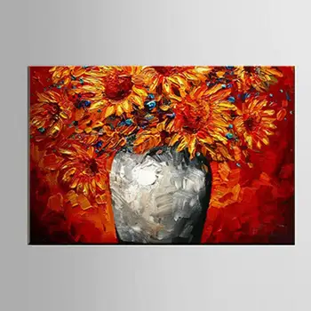

Hand Painte Sunflower Cluster Vase Knife Oil Painting Home Interior Wall Art Large On Canvas Decoration Living Room