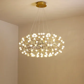 

Post-modern living room dining room personality round chandelier Nordic simple fashion warm bedroom creative nest lighting led
