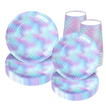 

Girl birthday party Disposable tableware set Mermaid party Paper bags plates cup dinnerware Wedding decoration 1st Baby shower