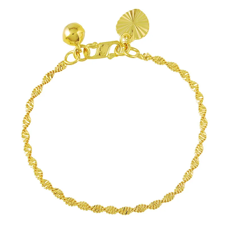 New 24K Gold Bracelet Plating Bracelet Filled Gold 2MM18CM Water Wave Ladies Bracelet Jewelry Gift - Image 3