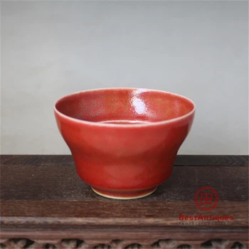

Qing Kangxi Red Glaze Tea Bowl Horseshoe Cup Chicken Red Cup Antique Vase Decoration Hand-made Porcelain Collection Home Decor