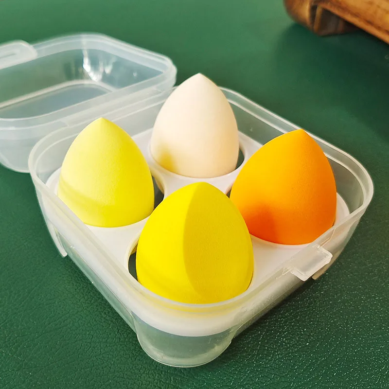 4pcs 메이크업 블렌더 화장품 퍼프 메이크업 스폰지 스토리지 박스 파운데이션 파우더 스펀지 뷰티 도구 여성 메이크업 액세서리