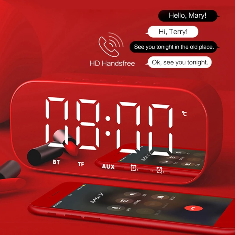Bluetooth динамик с fm-радио светодиодный зеркальный будильник часы сабвуфер музыкальный плеер Повтор Настольные часы беспроводные